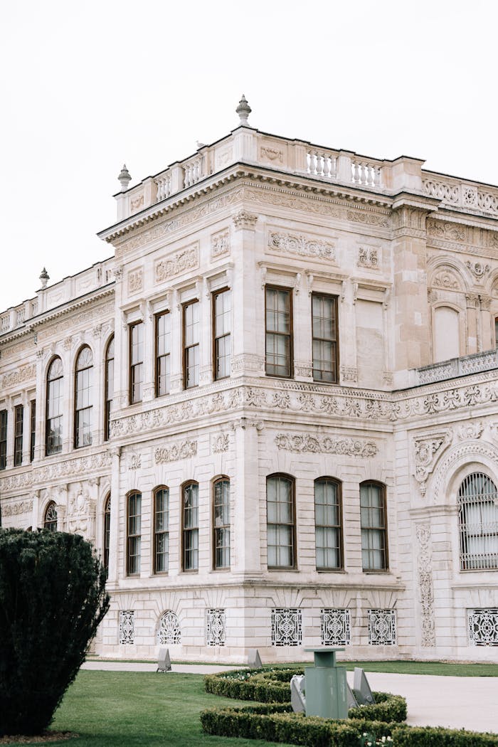 About Detailed view of Dolmabahçe Palaces ornate facade in Istanbul, showcasing historic architectural elegance.